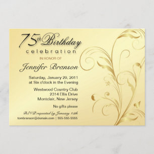 75. Geburtstagsüberraschung Party - Elegantes Gold Einladung