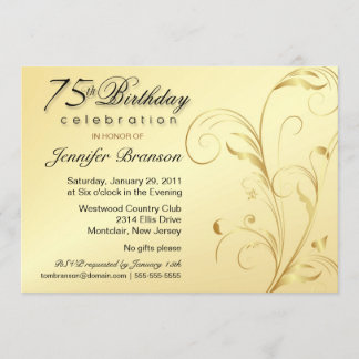 75. Geburtstagsüberraschung Party - Elegantes Gold Einladung