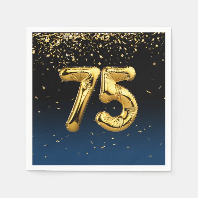 75. Gold Party Balloons und Confetti Napkins Serviette (Vorderseite)