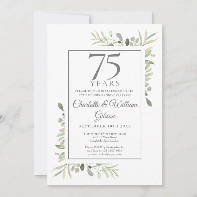 75. Hochzeit Jubiläum Wasserfarbenwelt Einladung (Vorderseite)