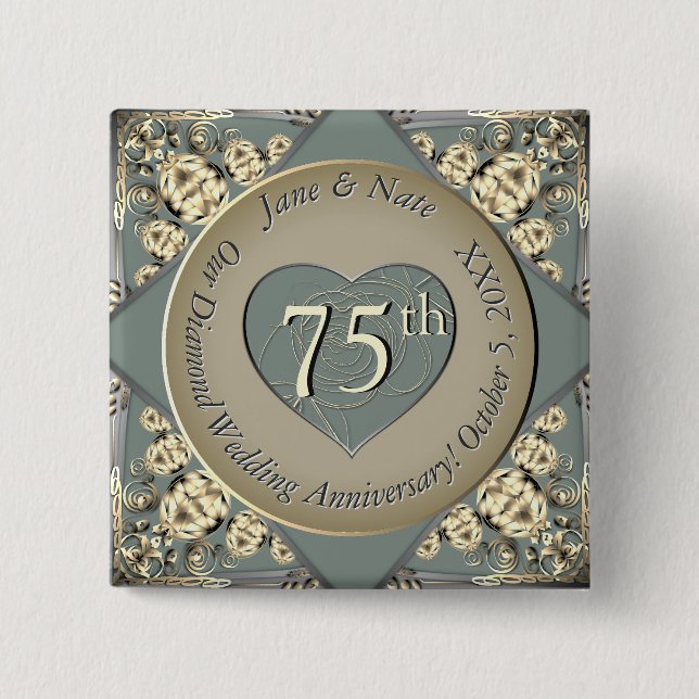 75. Hochzeits-Diamant-Jubiläum Button (Vorderseite)