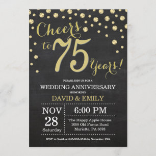 75. Hochzeitstag Chalkboard Black and Gold Einladung