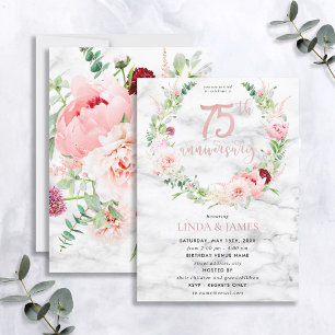 75. Hochzeitstag Elegante Roségoldene Blumen Einladung
