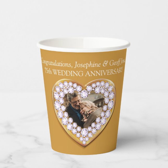 75. Hochzeitstag Foto Gold und Diamanten Pappbecher (Links)