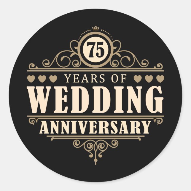 75. Hochzeitstag Runder Aufkleber (Vorderseite)