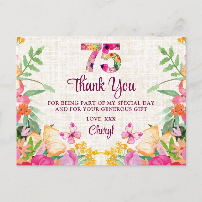 75 Jahre Blume Blumenhandtücher 75. Geburtstag Dan Postkarte (Vorderseite)
