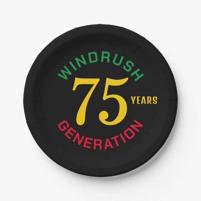 75 Jahre Windrush Pappteller (Vorderseite)