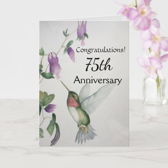 75. Jahrestag Herzlichen Glückwunsch Hummingbird Karte (Orchidee)
