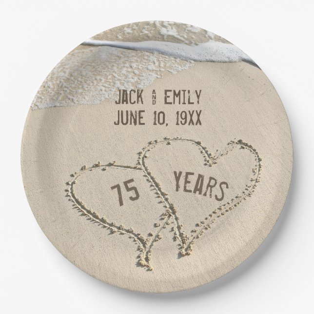 75. Jubiläum Beach Hearts Paper Plate Pappteller (Vorderseite)