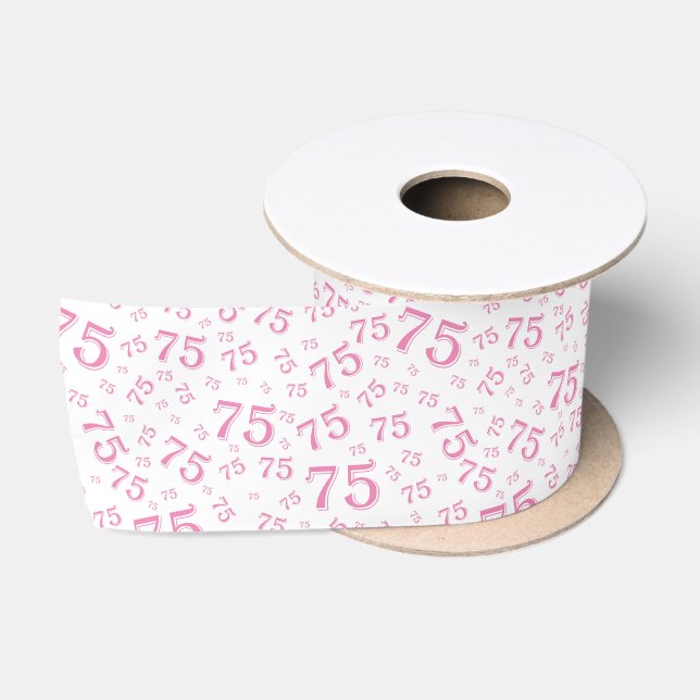 75. Modernes Zufallszahlenmuster Rosa/Weiß Satinband (Spule)