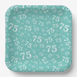 75. Party Random Number Pattern Aquamarin/weiß Pappteller
