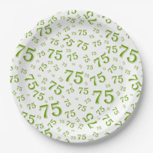 75. Party Random Number Pattern Grün/Weiß Pappteller