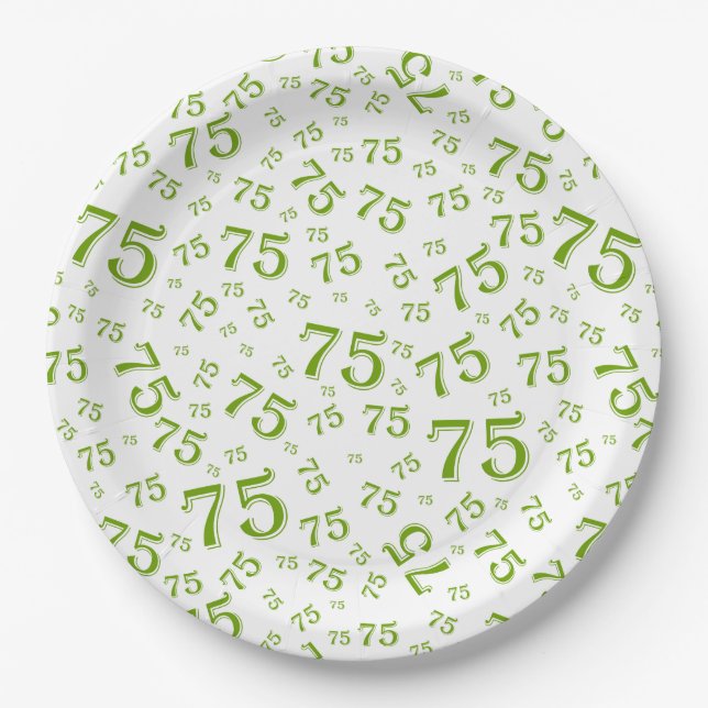 75. Party Random Number Pattern Grün/Weiß Pappteller (Vorderseite)
