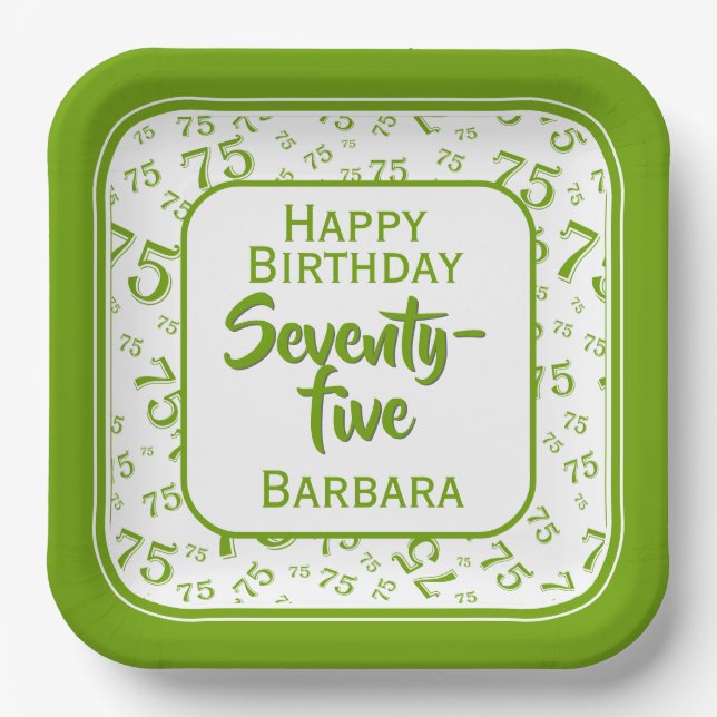 75. Party Random Number Pattern Grün/Weiß Pappteller (Vorderseite)