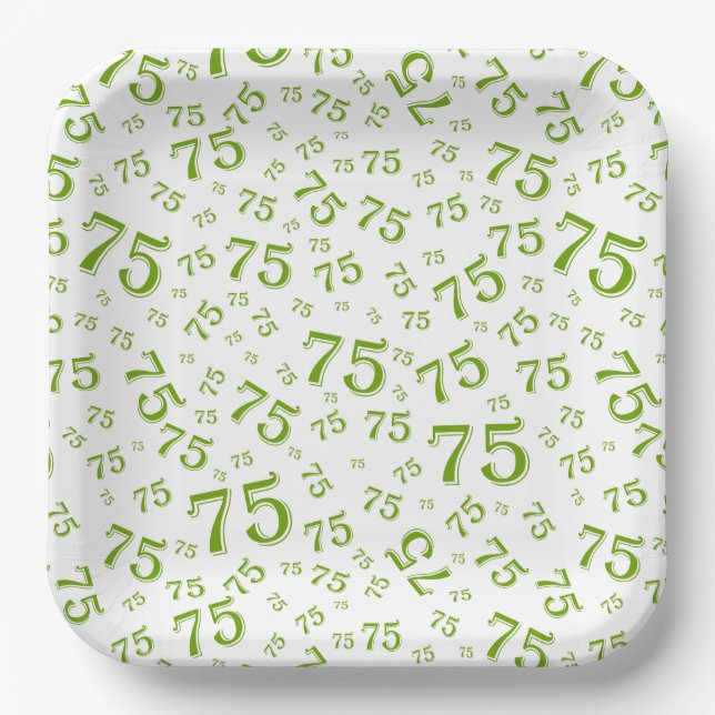 75. Party Random Number Pattern Grün/Weiß Pappteller (Vorderseite)