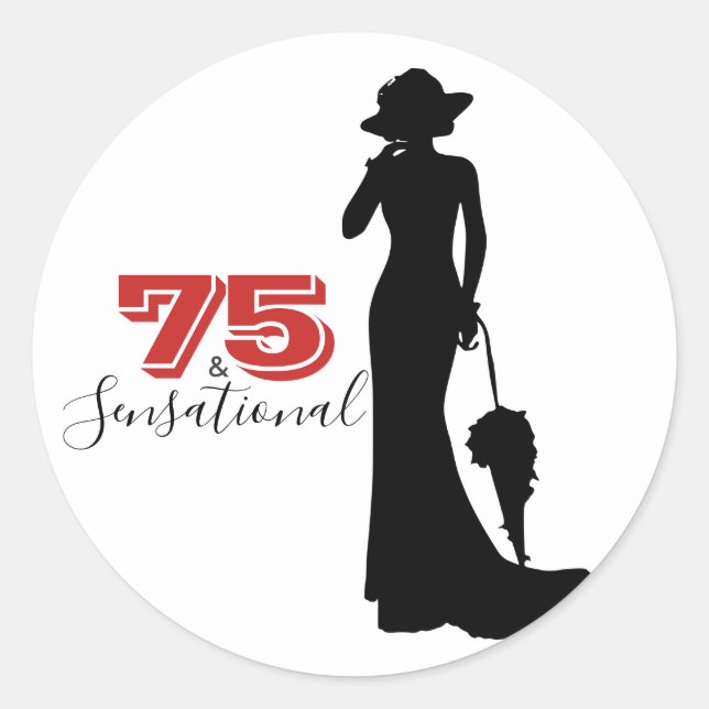 75 & SENSATIONAL 75. Geburtstagskopfsticker Runder Aufkleber (Vorderseite)
