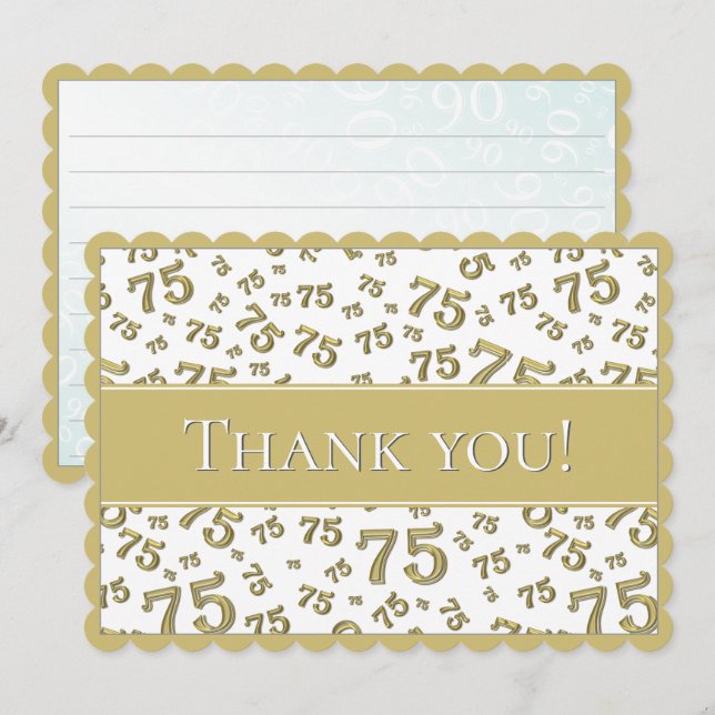 75 "Thank you!" Gold/White Number Pattern Dankeskarte (Vorne/Hinten)