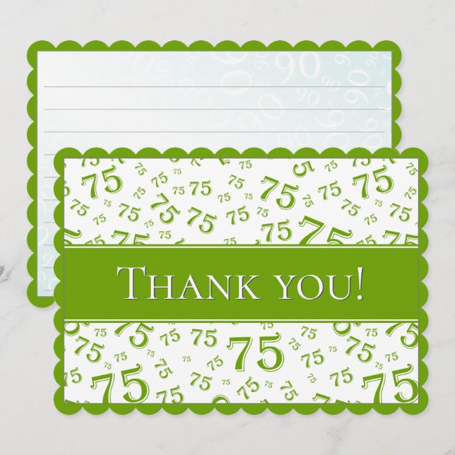 75 "Thank you!" Green/White Number Pattern Dankeskarte (Vorne/Hinten)