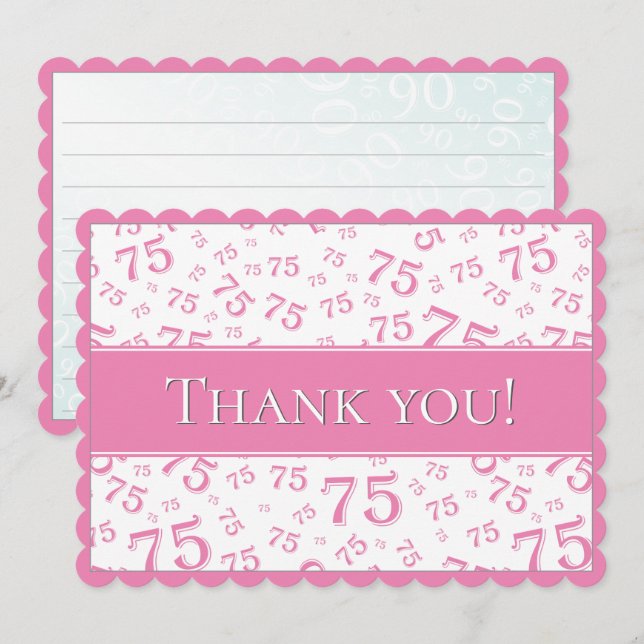 75 "Thank you!" Pink/White Number Pattern Dankeskarte (Vorne/Hinten)