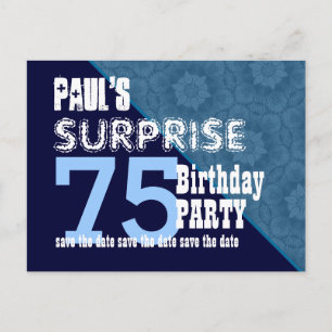 75. Überraschungs-Geburtstag Save the Date Ankündigungspostkarte