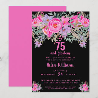 75 und fabelhaft schwarz pink 90. Geburtstag Einladung