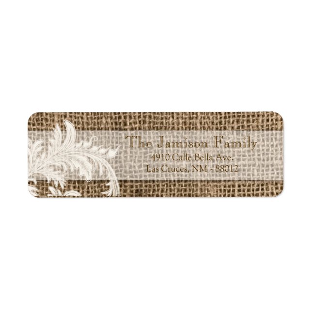 .75"x2.25" Rücksendeadresse Label Burlap Lace Coun (Vorne)