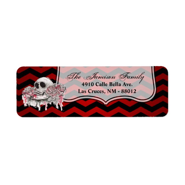 .75"x2.25" Rücksendeadresse Labelschädel Rose Goth (Vorne)