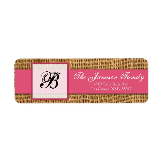 .75"x2,25" Rücksendeadresse Pink Burlap Lace (Vorne)