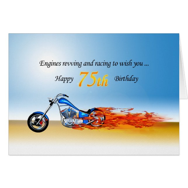 75e anniversaire avec une moto flamboyante (Devant horizontal)