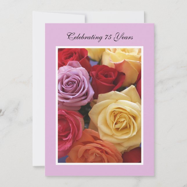 75e anniversaire de fête Invitation Beaux Roses (Devant)