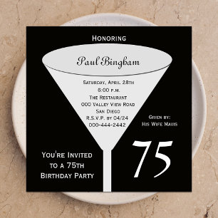 75e anniversaire Invitation de fête 75 en noir
