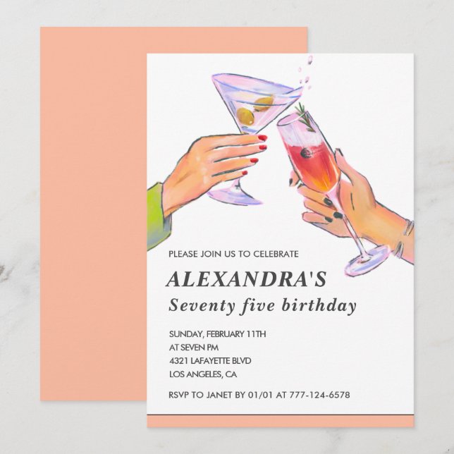 75e anniversaire invitations Cocktail Party Chic (Devant / Derrière)