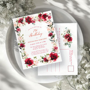 75e anniversaire Red Rose Peony Invitation