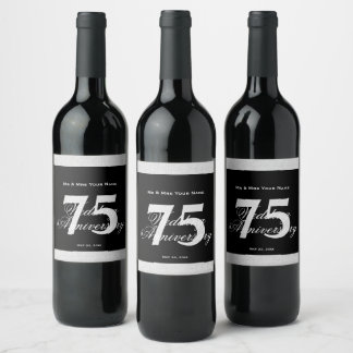 75e Mariage Diamond Anniversaire Étiquette de vin 