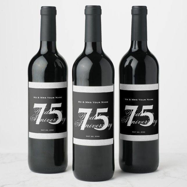 75e Mariage Diamond Anniversaire Étiquette de vin  (Bouteilles)