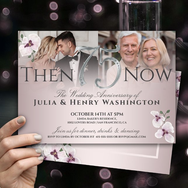 75th Anniversary Graceful Orchid Then And Now Einladung (Von Creator hochgeladen)