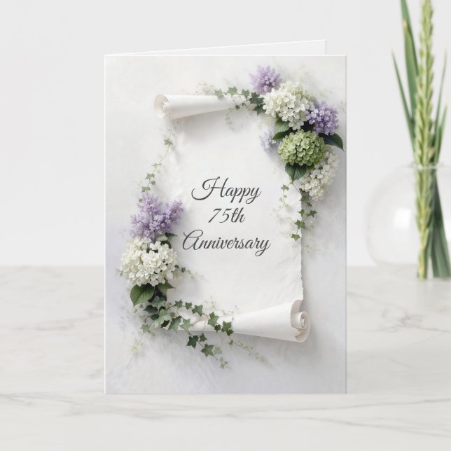 75th Anniversary Scroll Lilacs and Hydrangeas  Karte (Vorderseite)