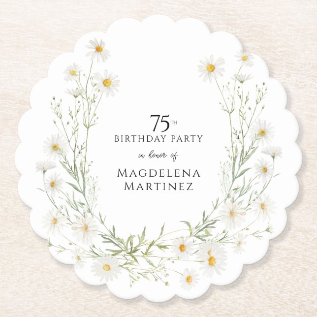 75th Birthday April Birthday Month Daisy Custom Untersetzer (Vorderseite)