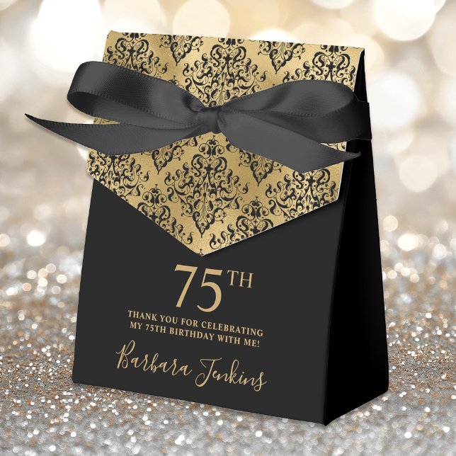 75th Birthday Gold Damask Thank You Geschenkschachtel (Von Creator hochgeladen)