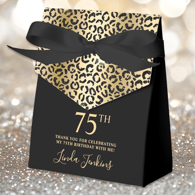 75th Birthday Gold Leopard Print Thank You  Geschenkschachtel (Von Creator hochgeladen)