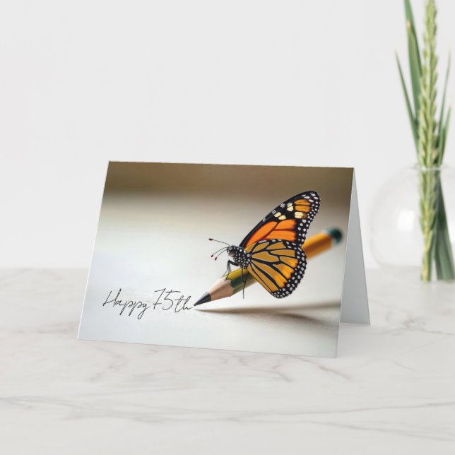 75th Birthday Monarch Butterfly On a Pencil Karte (Vorderseite)