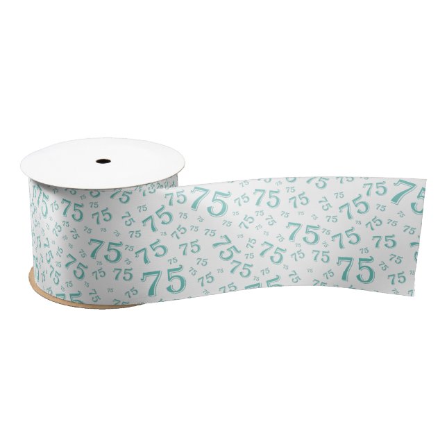 75th Modern Random Number Pattern Teal/White Satinband (Spule)