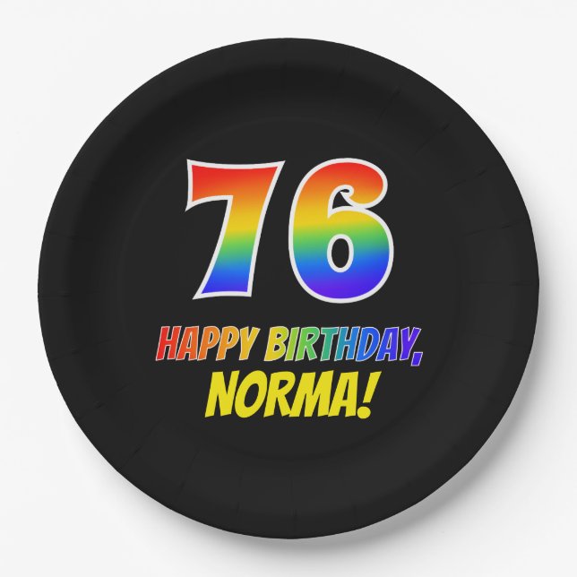 76. Geburtstag: Bold, Fun, Simple, Rainbow 76 Pappteller (Vorderseite)