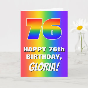 76. Geburtstag: Farbiges, lustiges Regenbogenmuste Karte