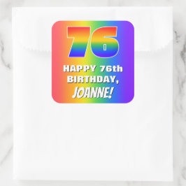 76. Geburtstag: Farbiges, lustiges Regenbogenmuste Quadratischer Aufkleber