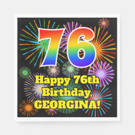 76. Geburtstag: Fun Fireworks Pattern + Rainbow 76 Serviette