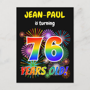 76. Geburtstag - Fun Fireworks, Regenbogen Look "7 Postkarte