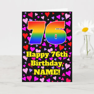 76. Geburtstag: Loving Hearts Muster, Regenbogen # Karte