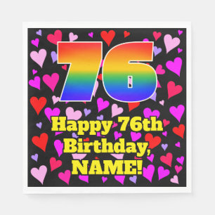76. Geburtstag: Loving Hearts Muster, Regenbogen # Serviette