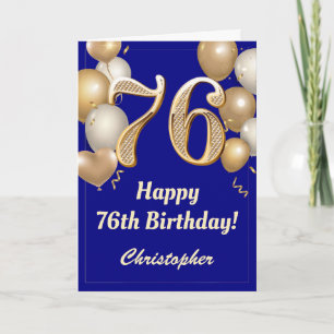 76. Geburtstag Navy Blue und Gold Balloons Confett Karte
